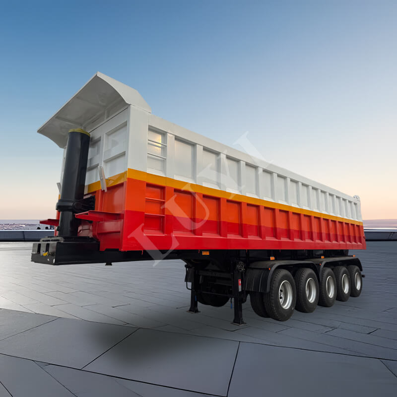 5 アクスル頑丈 120 トン リア ダンプ トレーラー、炭素鋼セルフアンロード トラック トレーラー